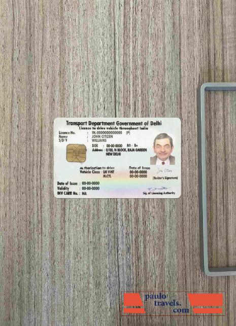 India (Delhi) driving license photolook FRONT PSD template